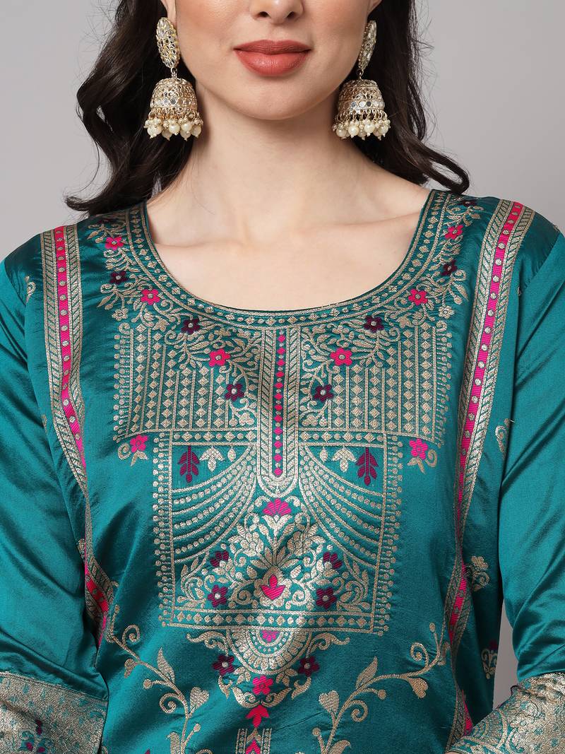royal-blue jacquard festive kurta set