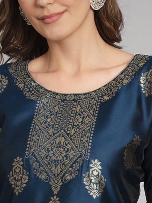 navy-blue jacquard festive kurta set 4