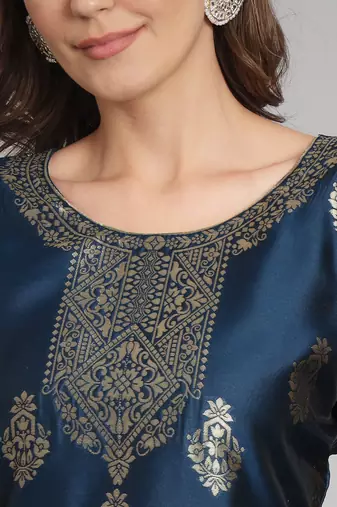 navy-blue jacquard festive kurta set