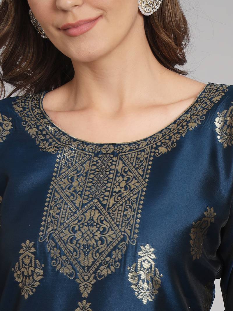 navy-blue jacquard festive kurta set
