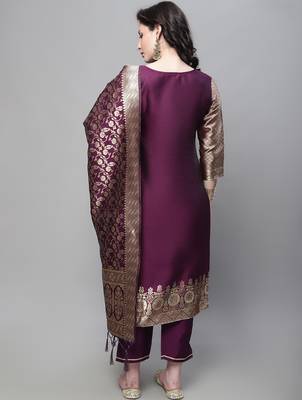 purple jacquard festive kurta set 3