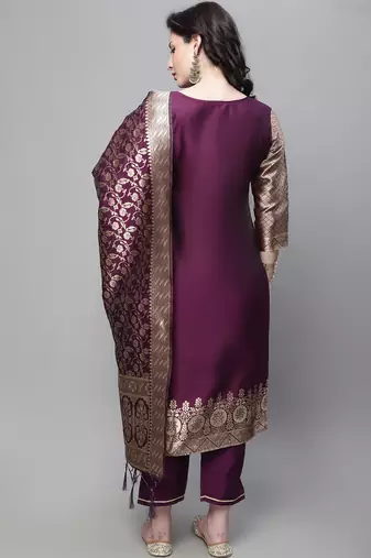 purple jacquard festive kurta set