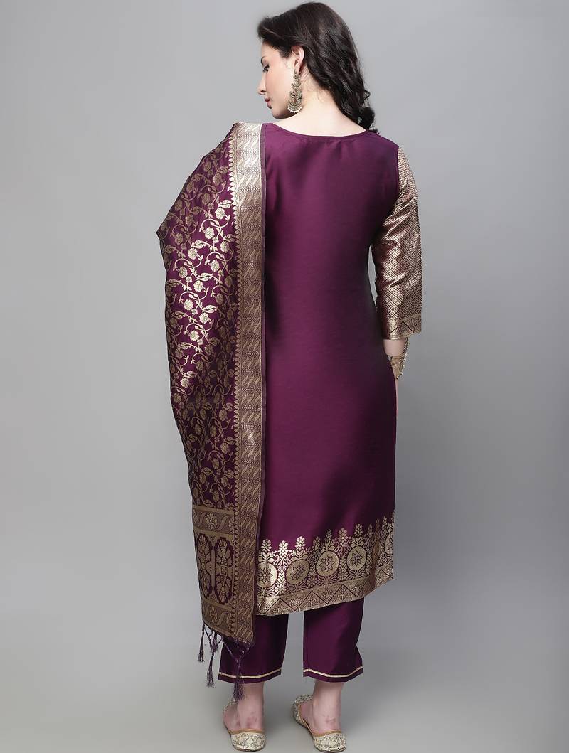 purple jacquard festive kurta set