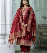 maroon jacquard festive kurta set