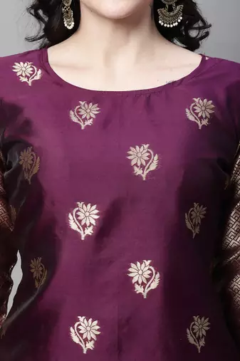 purple jacquard festive kurta set