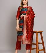 maroon jacquard festive kurta set