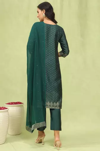 green jacquard festive kurta set
