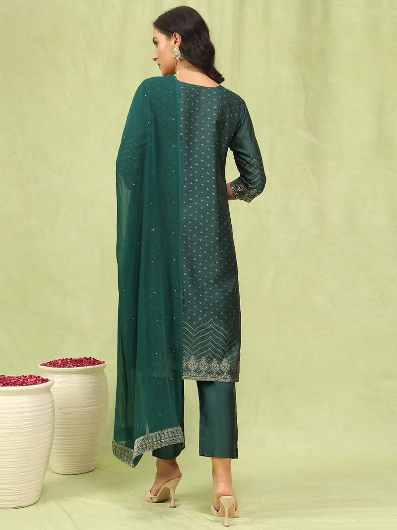 green jacquard festive kurta set