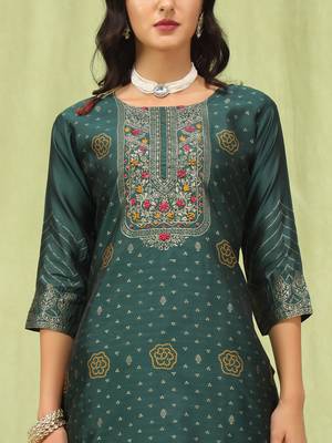 green jacquard festive kurta set 4