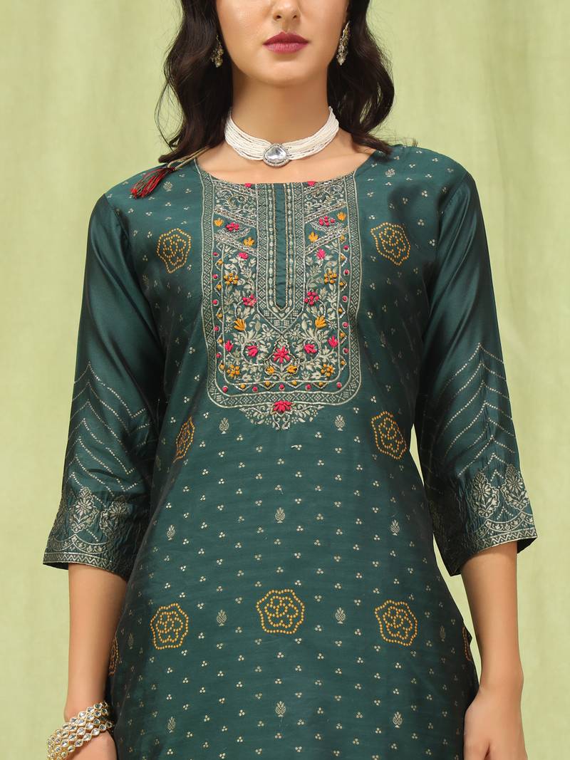 green jacquard festive kurta set