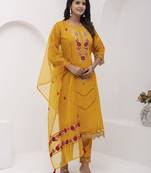 yellow viscose silk festive kurta set