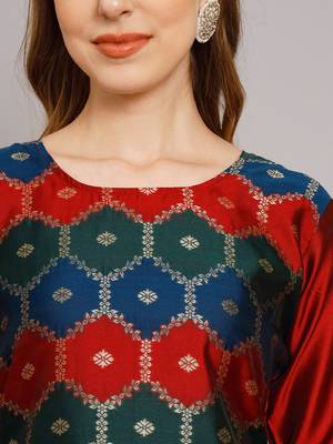 maroon jacquard festive kurta set 4