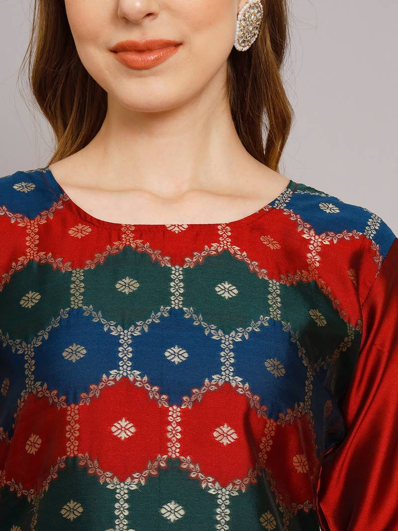 maroon jacquard festive kurta set