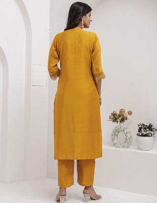yellow viscose silk festive kurta set 2
