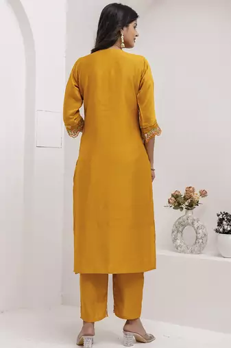 yellow viscose silk festive kurta set