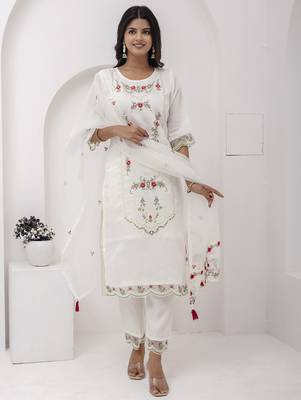 white viscose silk festive kurta set 1