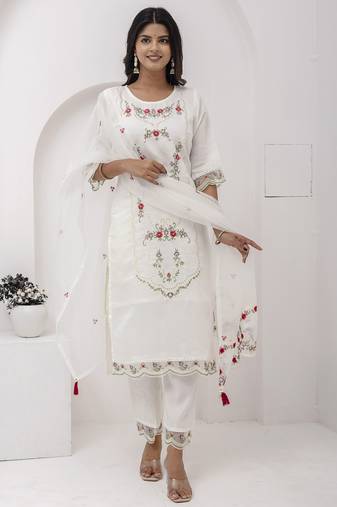 white viscose silk festive kurta set
