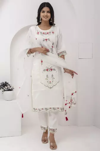 white viscose silk festive kurta set