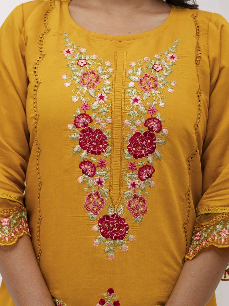 yellow viscose silk festive kurta set