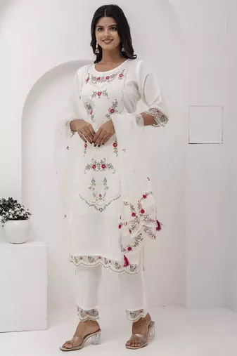 white viscose silk festive kurta set