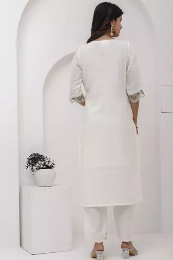 white viscose silk festive kurta set