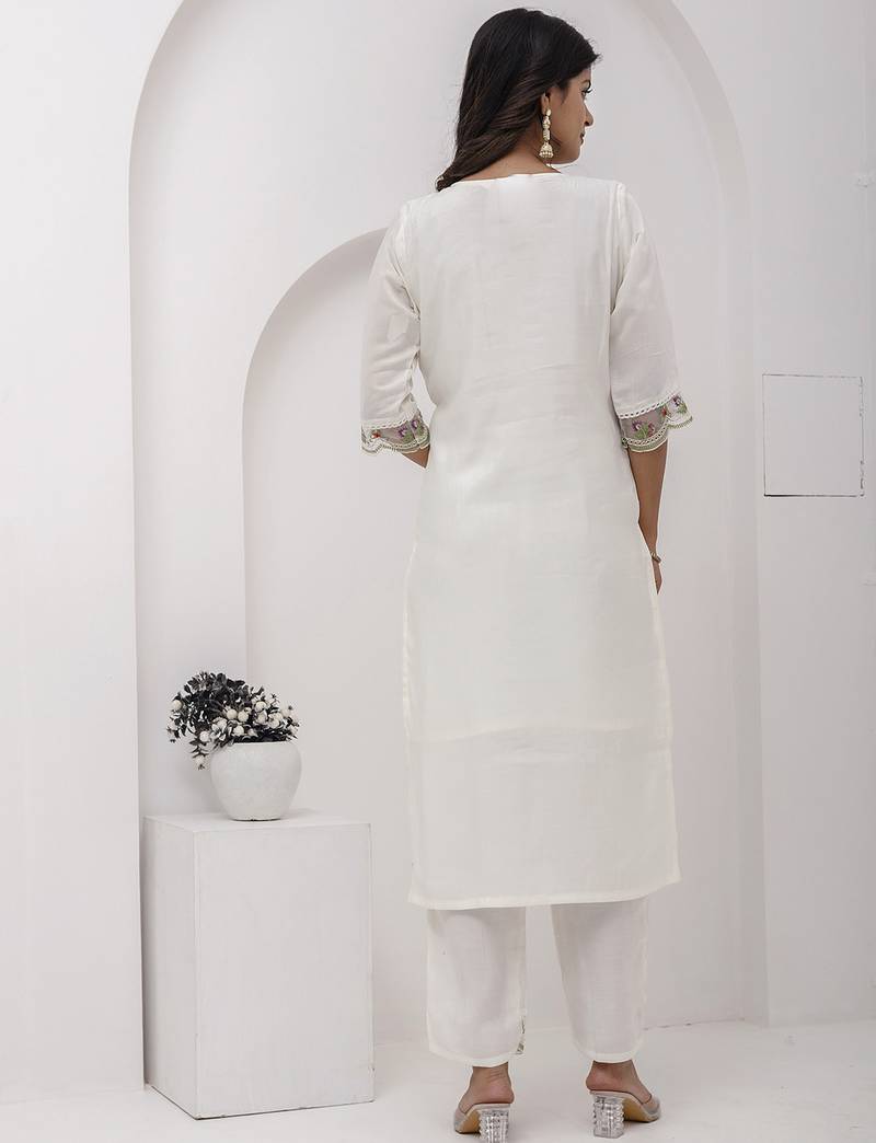 white viscose silk festive kurta set