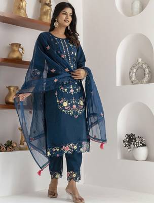 teal viscose silk festive kurta set 2