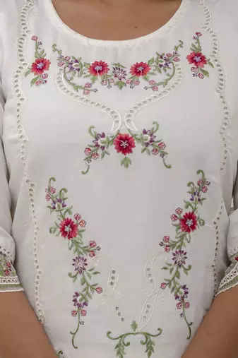 white viscose silk festive kurta set