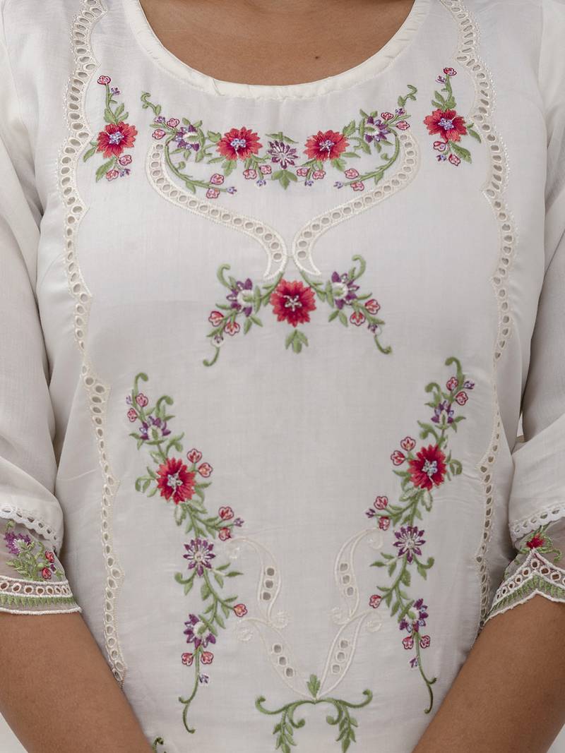 white viscose silk festive kurta set
