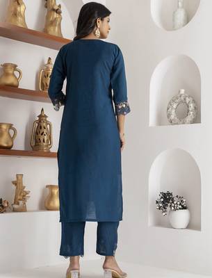 teal viscose silk festive kurta set 3