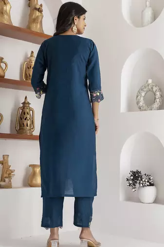 teal viscose silk festive kurta set