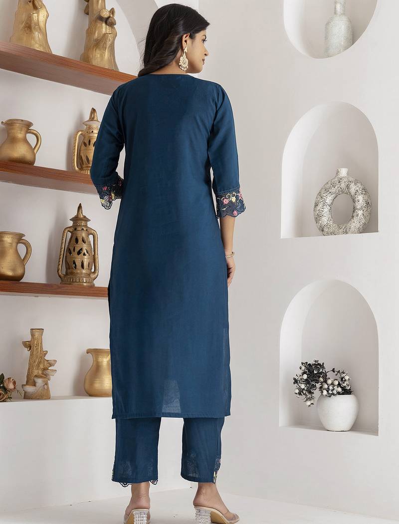teal viscose silk festive kurta set