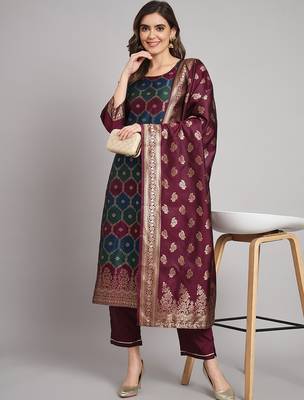 purple jacquard festive kurta set 1