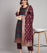 purple jacquard festive kurta set