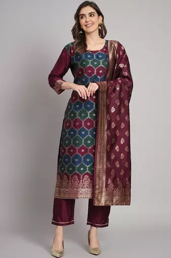 purple jacquard festive kurta set