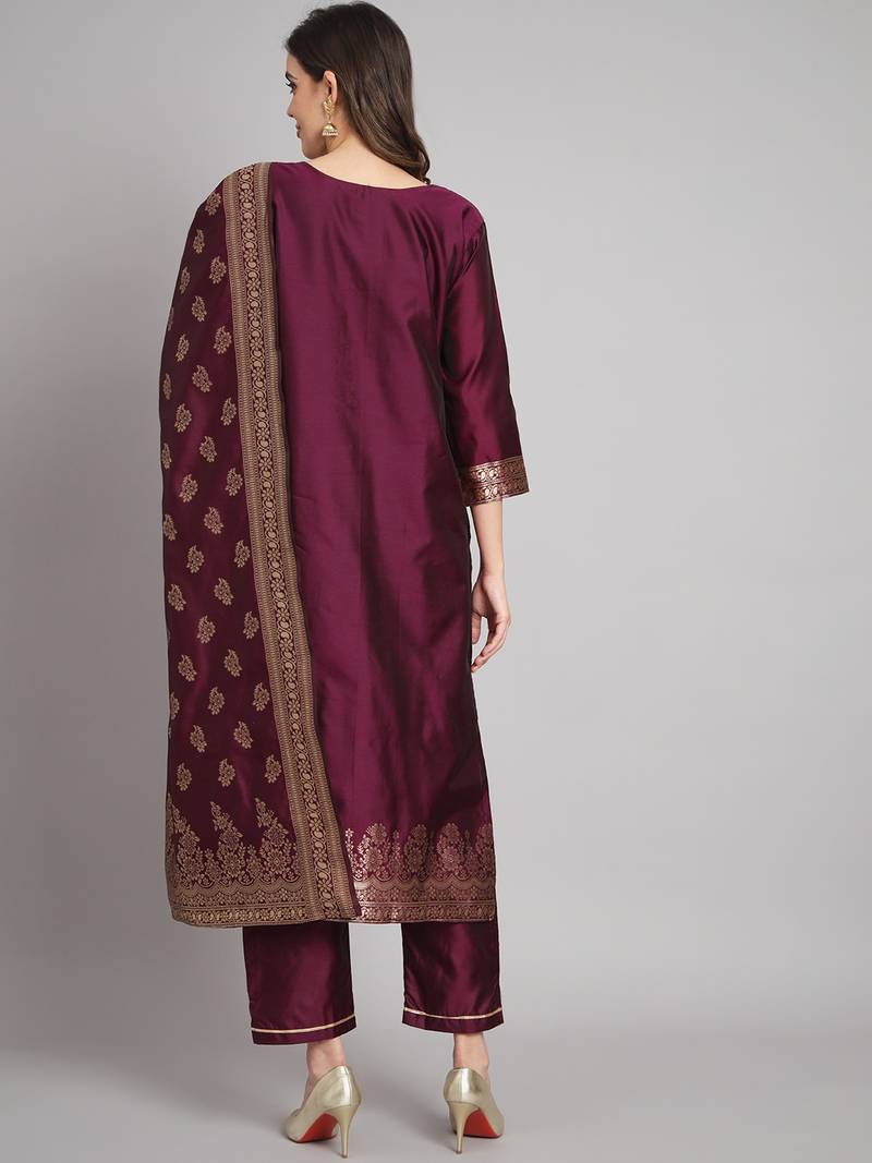 purple jacquard festive kurta set