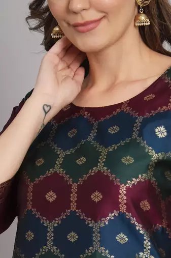purple jacquard festive kurta set