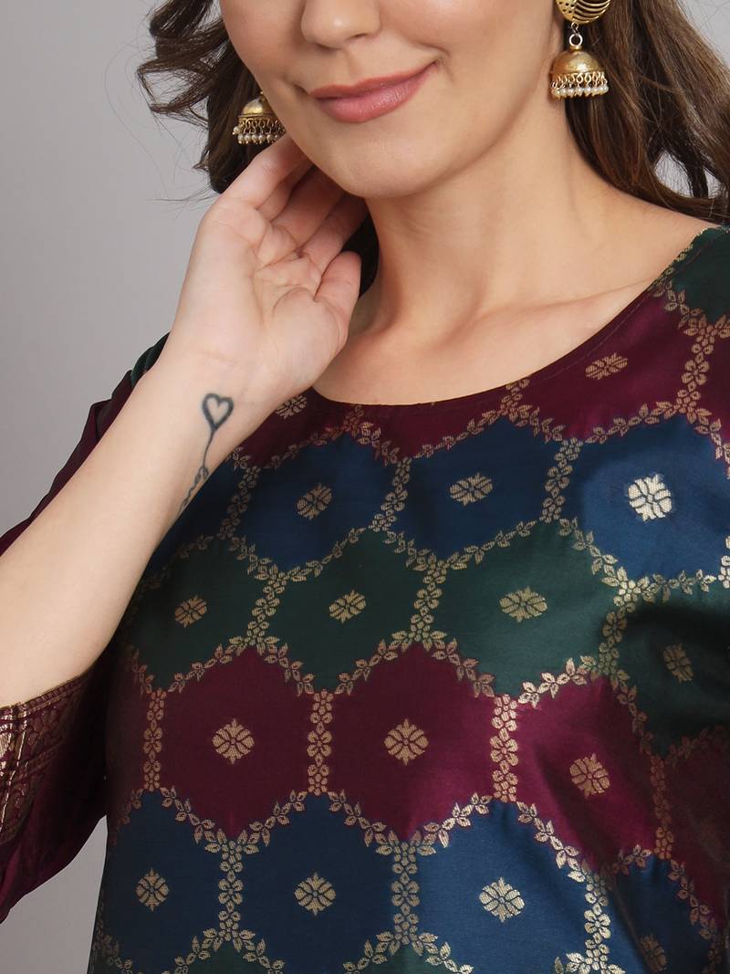 purple jacquard festive kurta set
