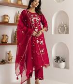 red viscose silk festive kurta set