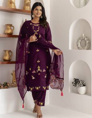 wine viscose silk festive kurta set 1