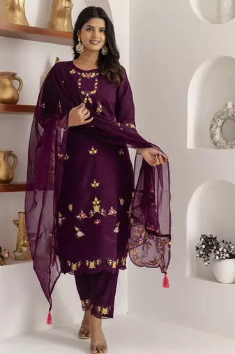 wine viscose silk festive kurta set