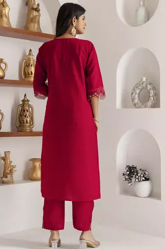 red viscose silk festive kurta set
