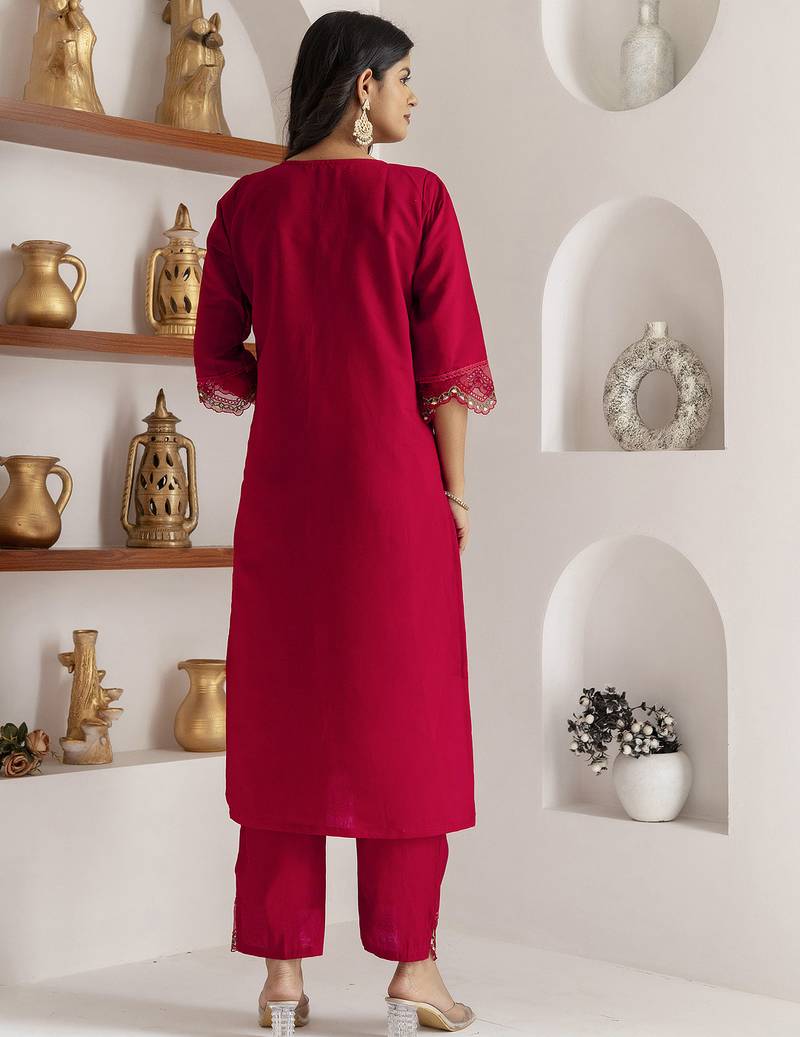 red viscose silk festive kurta set