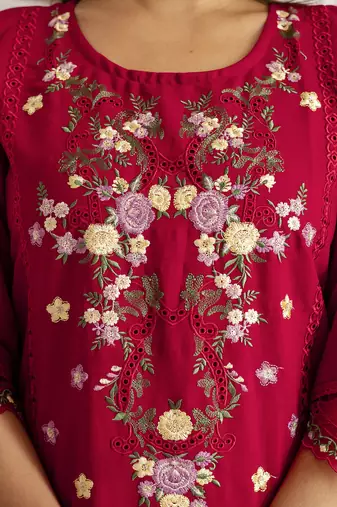 red viscose silk festive kurta set