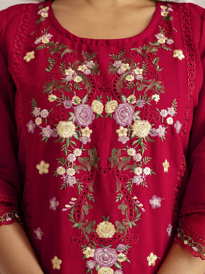 red viscose silk festive kurta set