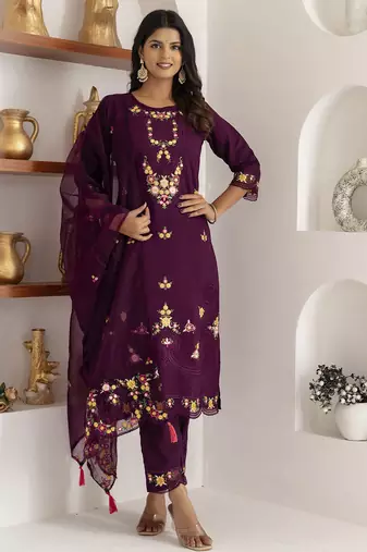 wine viscose silk festive kurta set