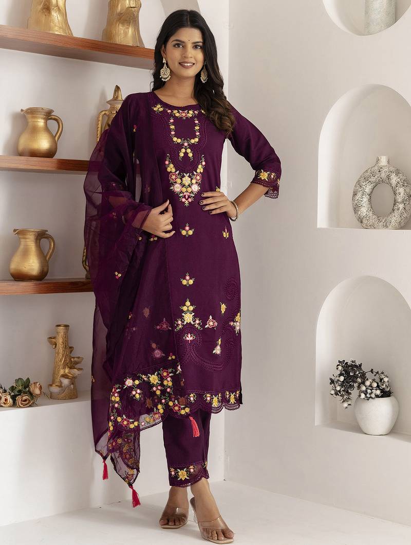 wine viscose silk festive kurta set