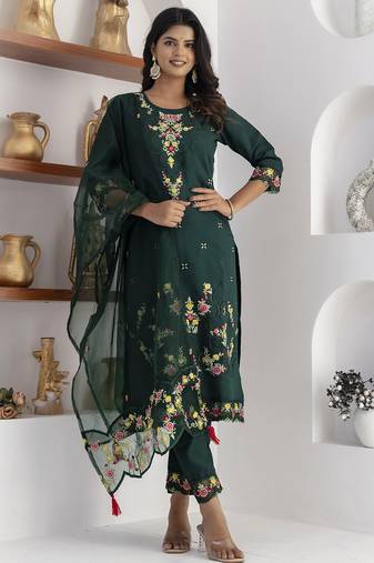 green viscose silk festive kurta set