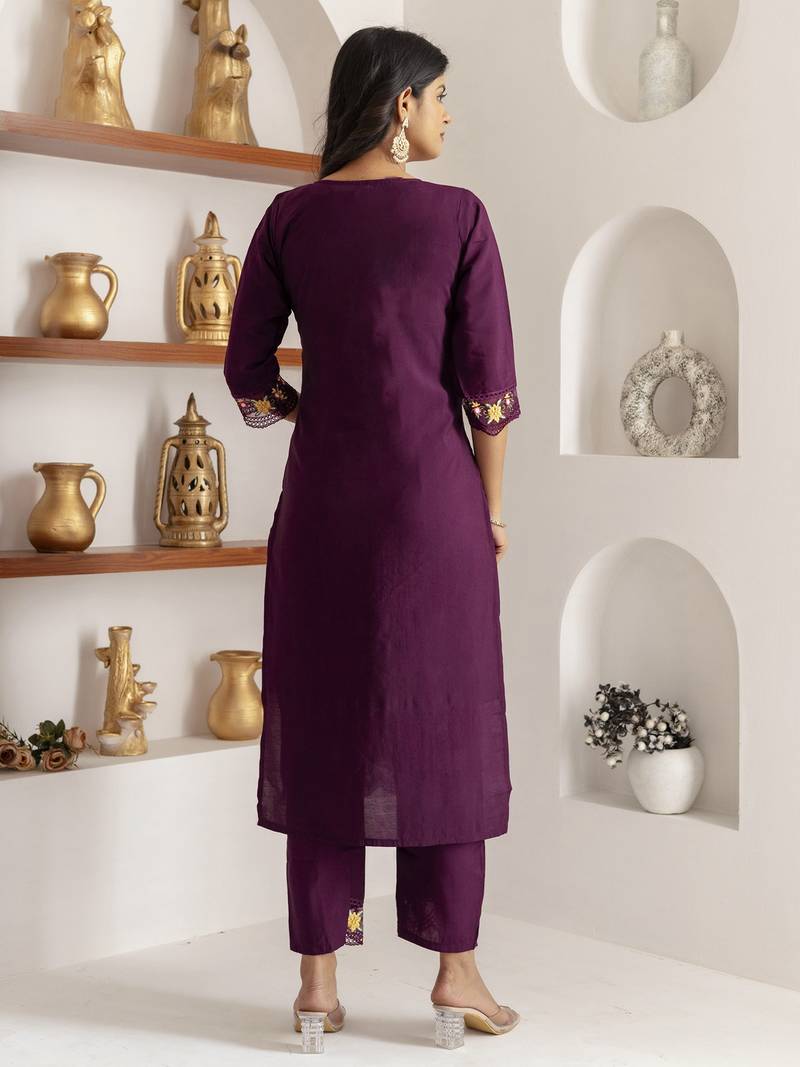 wine viscose silk festive kurta set