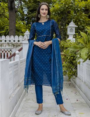teal chanderi silk festive kurta set 1